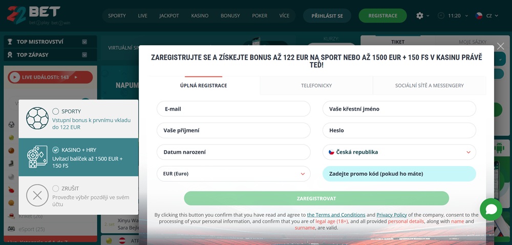 Bonus za registraci bez vkladu