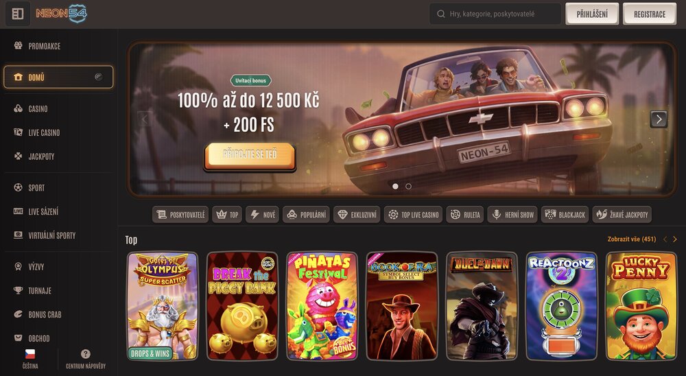 Neon54 casino homepage