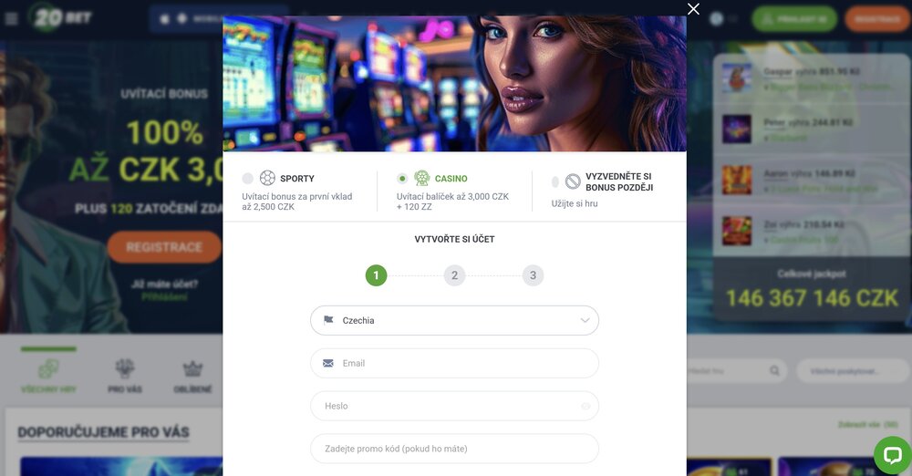 20BET registrace a login