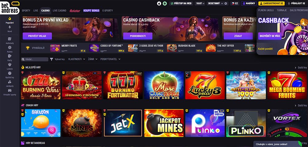 BetAndreas casino úvod