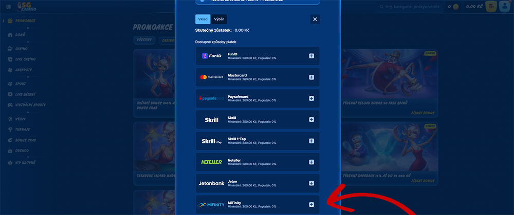 Platební metoda MiFinity v casinu SG casino