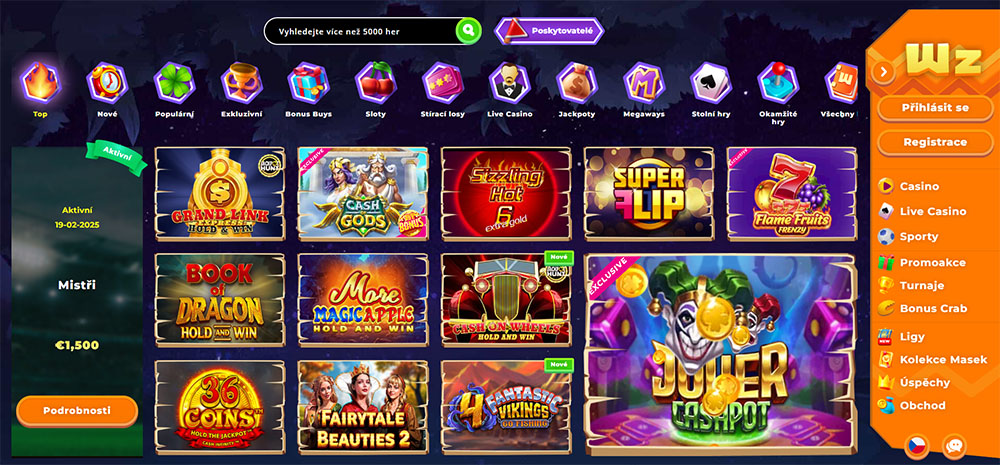 Mobilní aplikace a web casina Wazamba