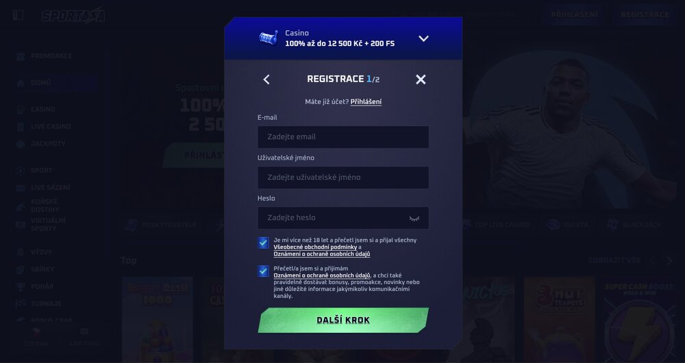 Sportaza registrace
