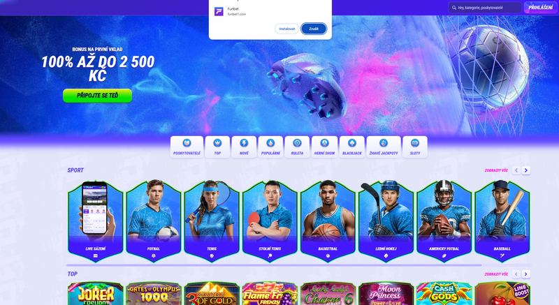 Mobilní aplikace a web casina FunBet