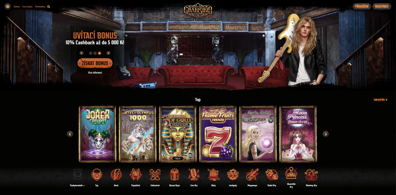 Mobilní aplikace a web casina Gransino