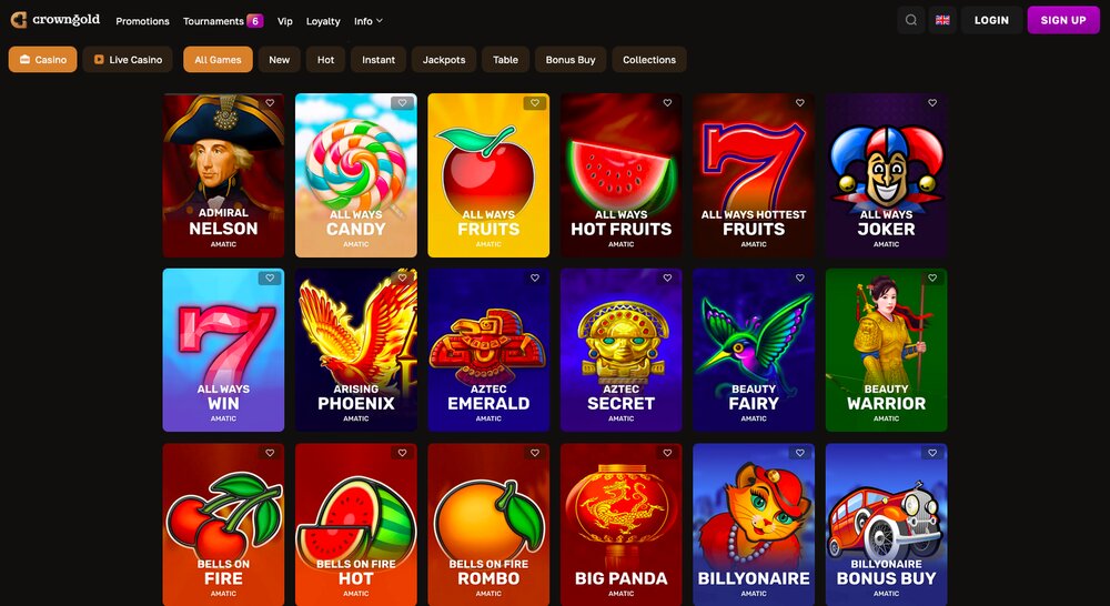 Nabídka her v casinu CrownGold