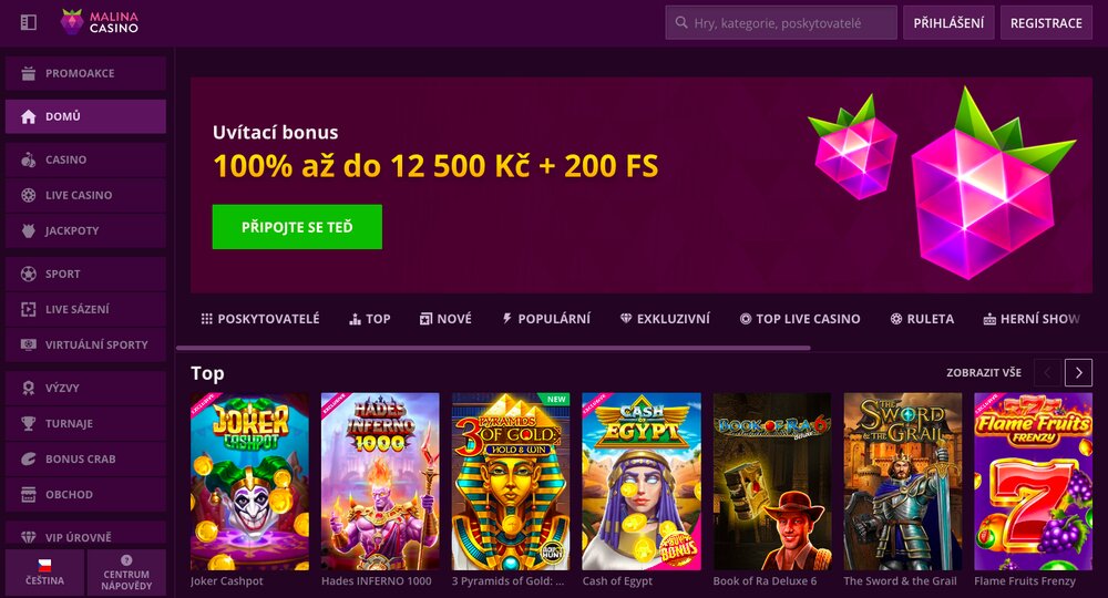 Malina Casino náhled webu