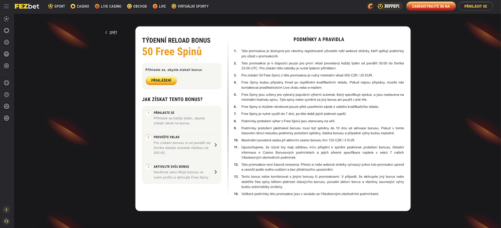 FEZbet – Týdenní reload bonus