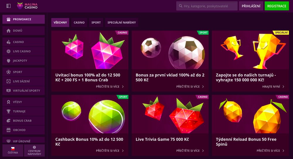 Malina Casino bonusová nabídka