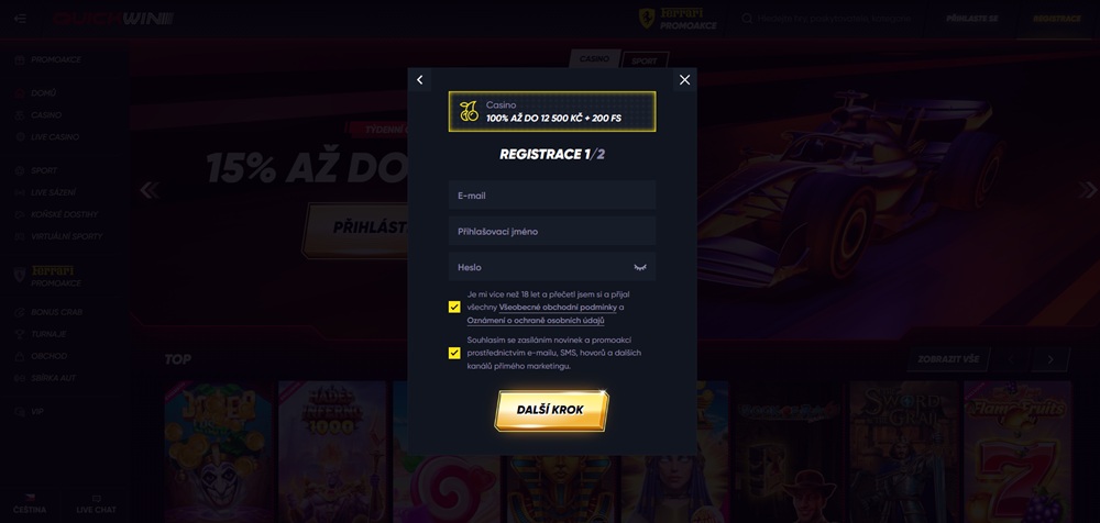 Registrační proces v casinu QuickWin