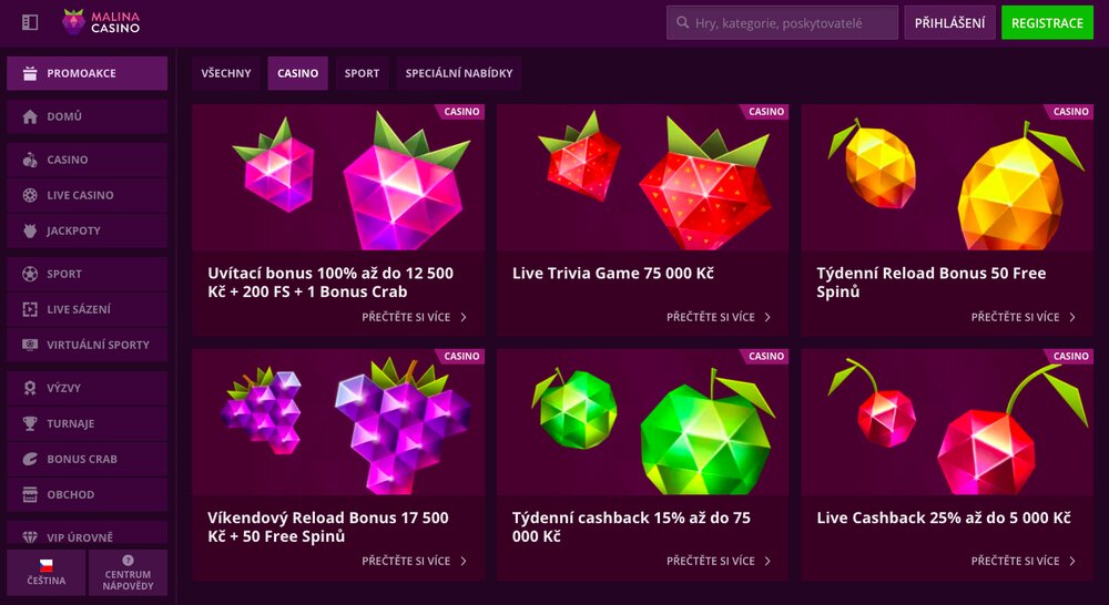 Malina Casino bonusy s free spiny