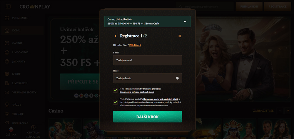 CrownPlay casino registrace a login