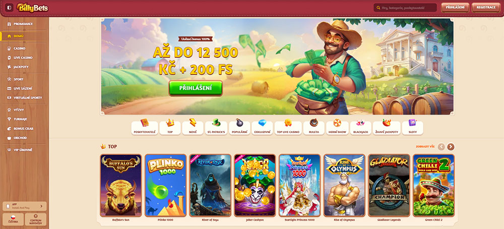 Mobilní aplikace a web casina BillyBets