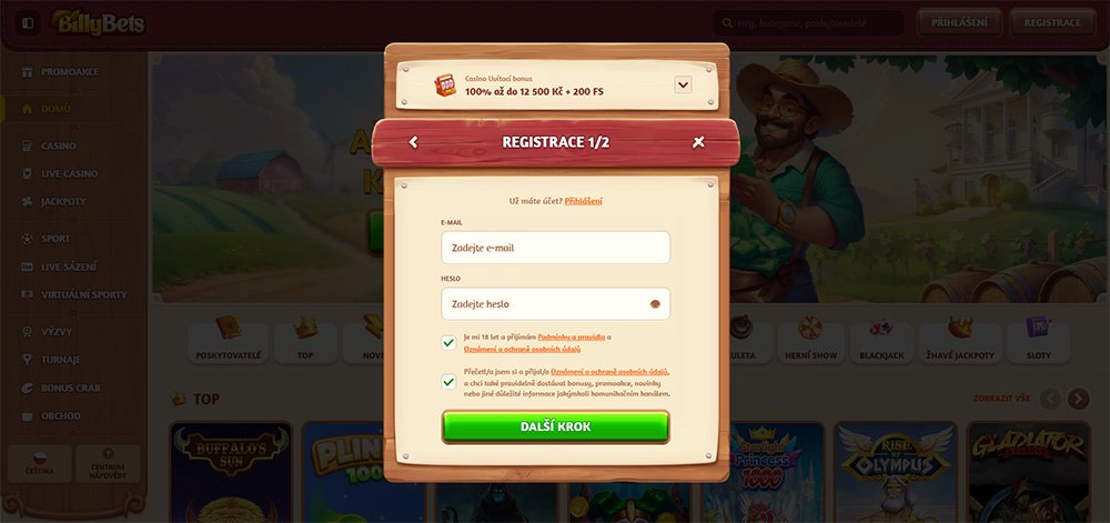 BillyBets casino registrace a login