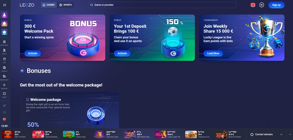 Bonusy v casinu Legzo Casino
