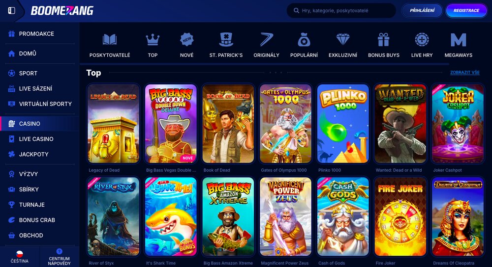 Herní knihovna casina Boomerang Bet