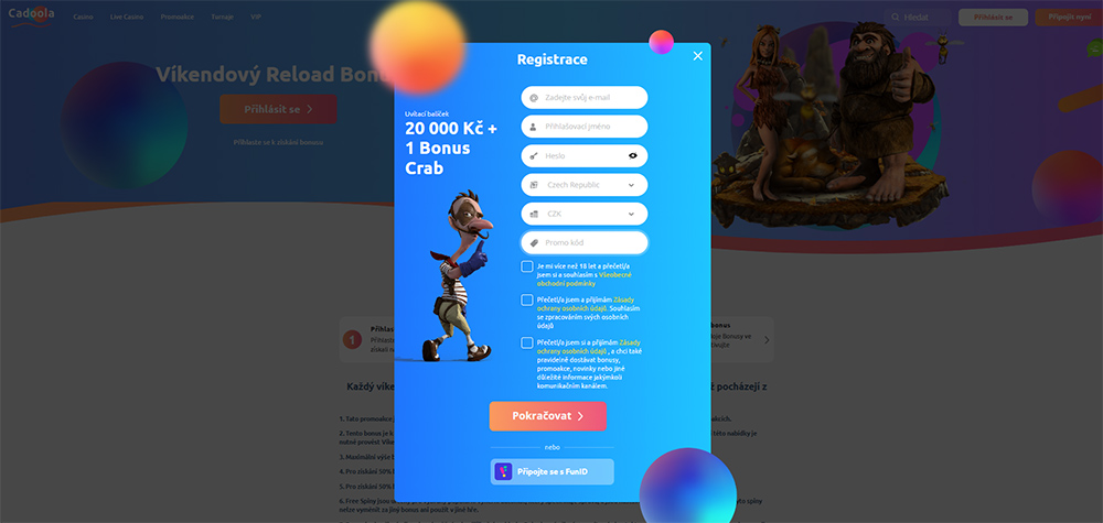 Cadoola casino registrace a login