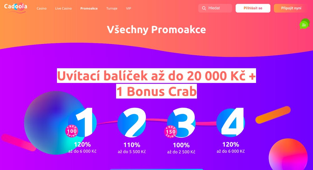 Uvítací bonusy v casinu Cadoola