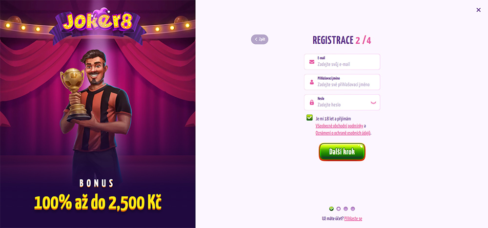 Joker8 casino registrace a login