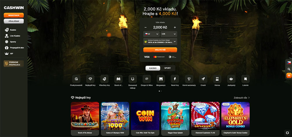 Mobilní aplikace a web casina CashWin