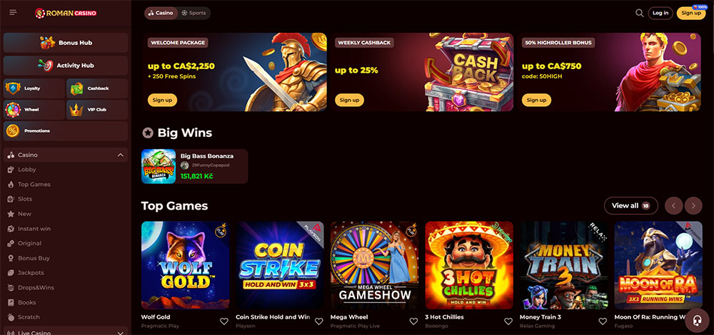 Mobilní aplikace a web Roman Casino