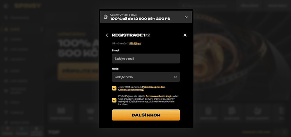 Spinsy casino registrace a login