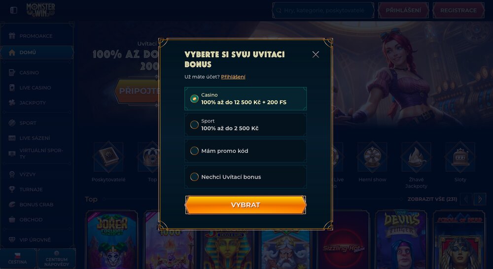 Monster Win registrace