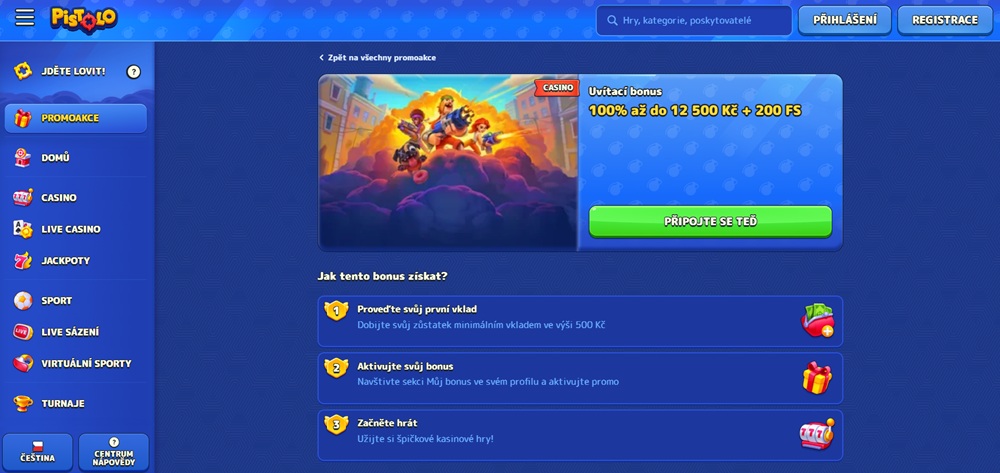 Uvítací bonus v casinu Pistolo