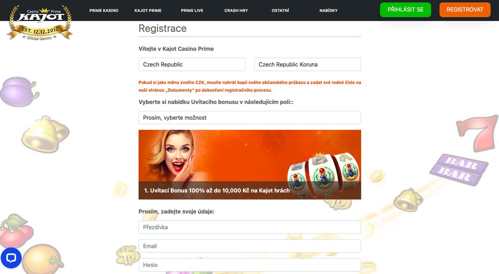 Kajot registrace
