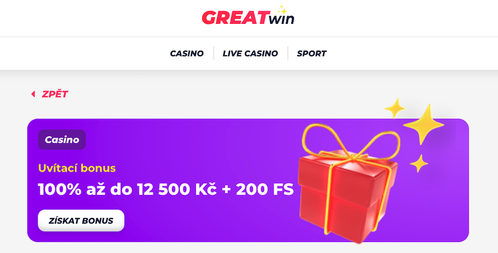 Greatwin – vstupní bonus