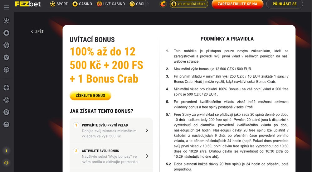 FEZbet uvítací bonus
