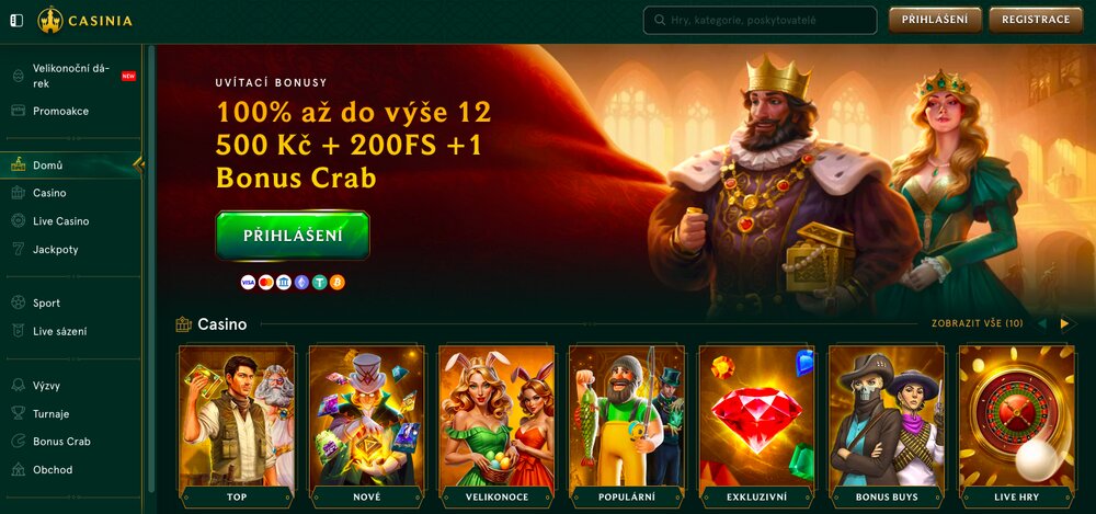 Casinia uvítací bonus