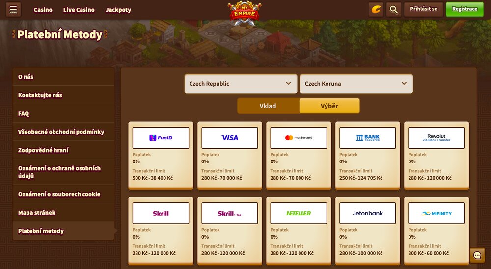 My Empire možnosti výběru