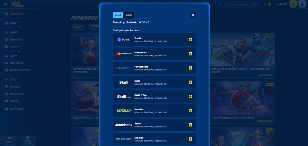 SG Casino výběr peněz