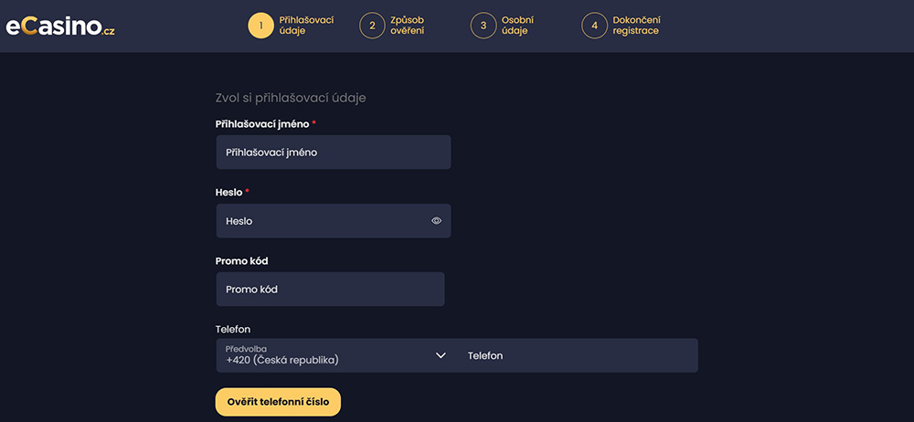 eCasino registrace a login