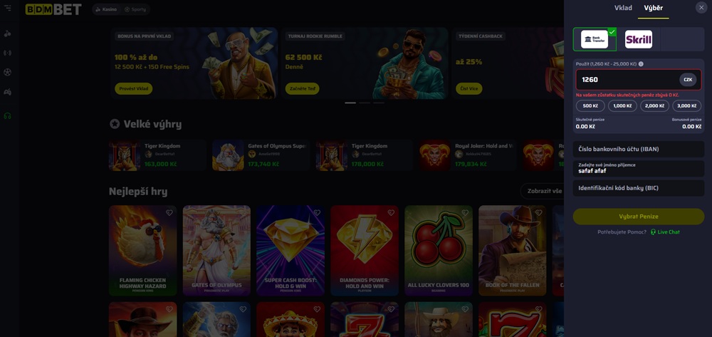 BDMbet výběr peněz