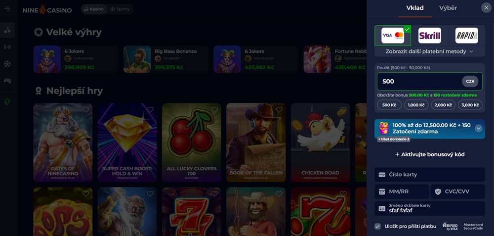 Nine Casino minimální vklad