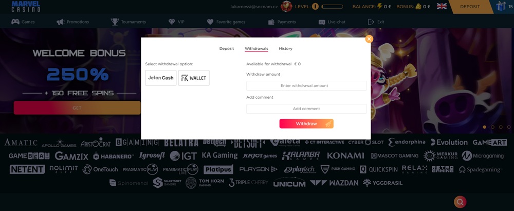 Marvel Casino výběr peněz