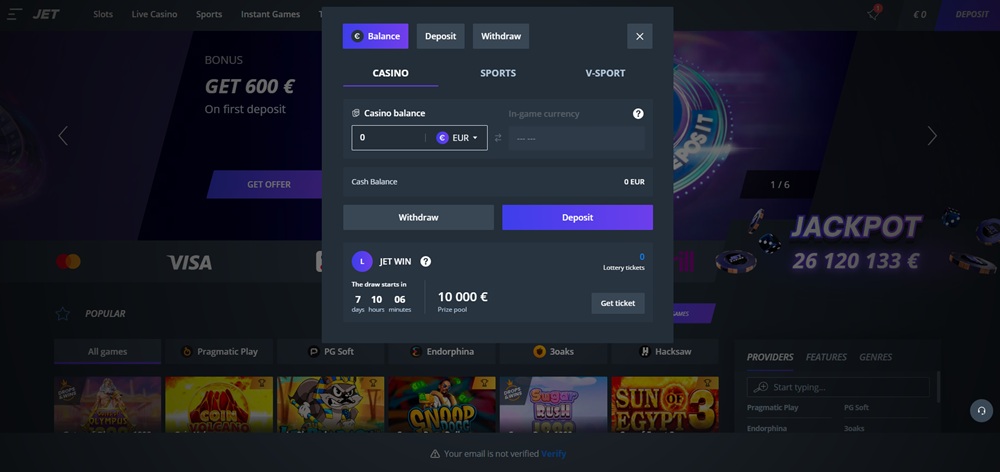 JET Casino výběr peněz