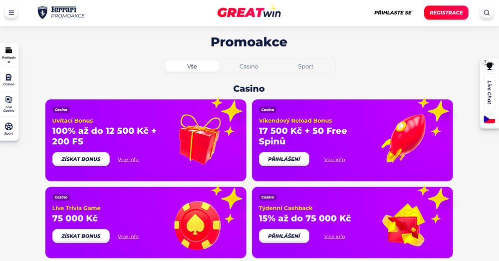 GreatWin casino bonusy