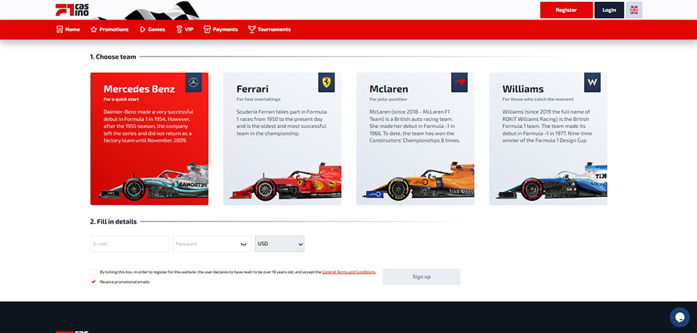F1 Casino registrace a login