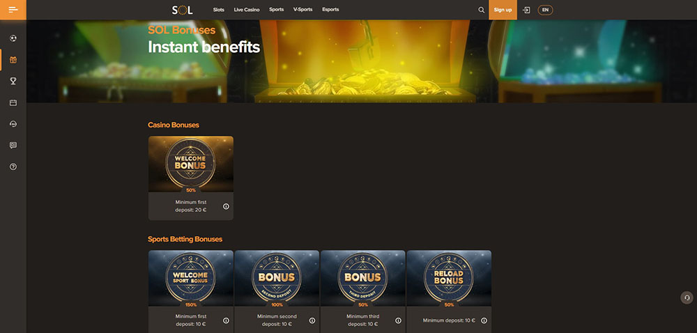 Bonusy v casinu Sol Casino