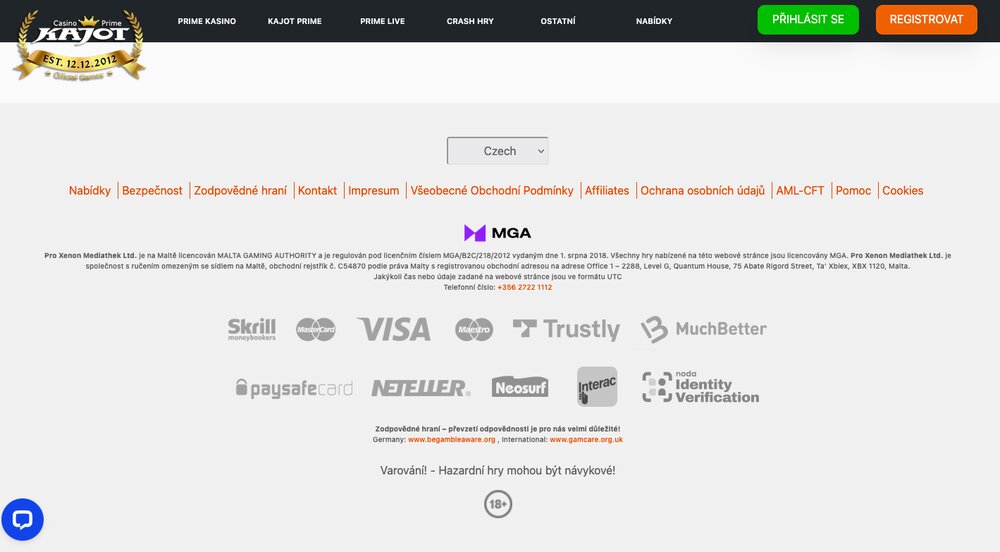Kajot Casino licence