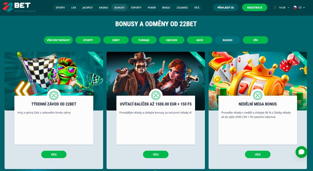22BET casino bonusy