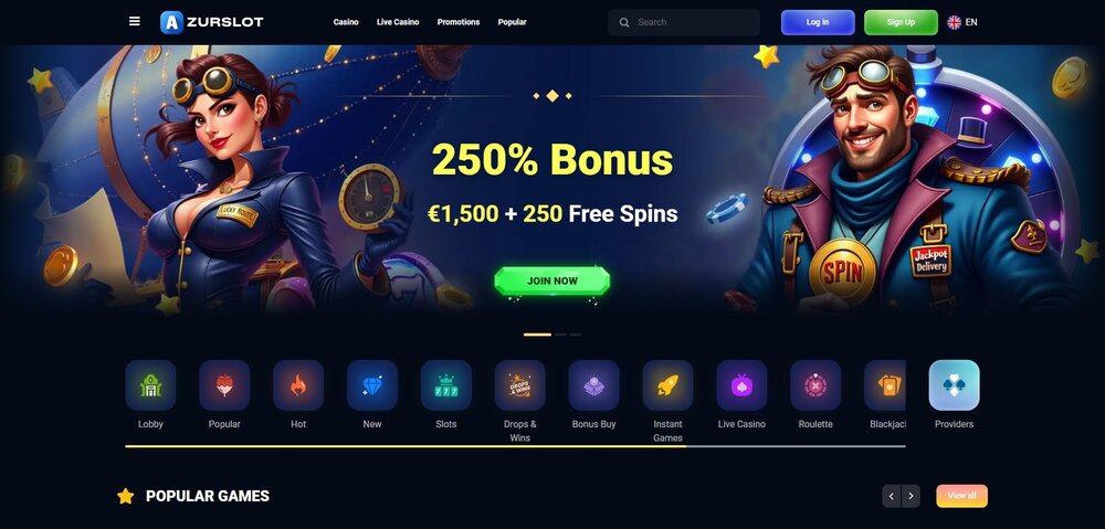 AzurSlot casino hlavní stránka