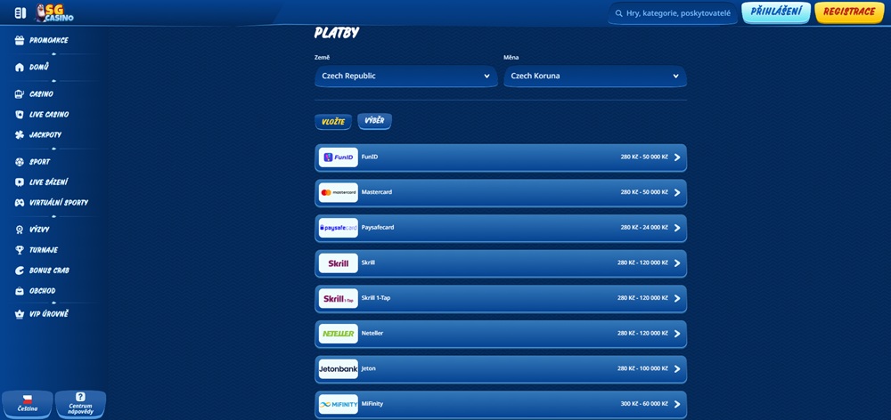 SG Casino minimální vklad