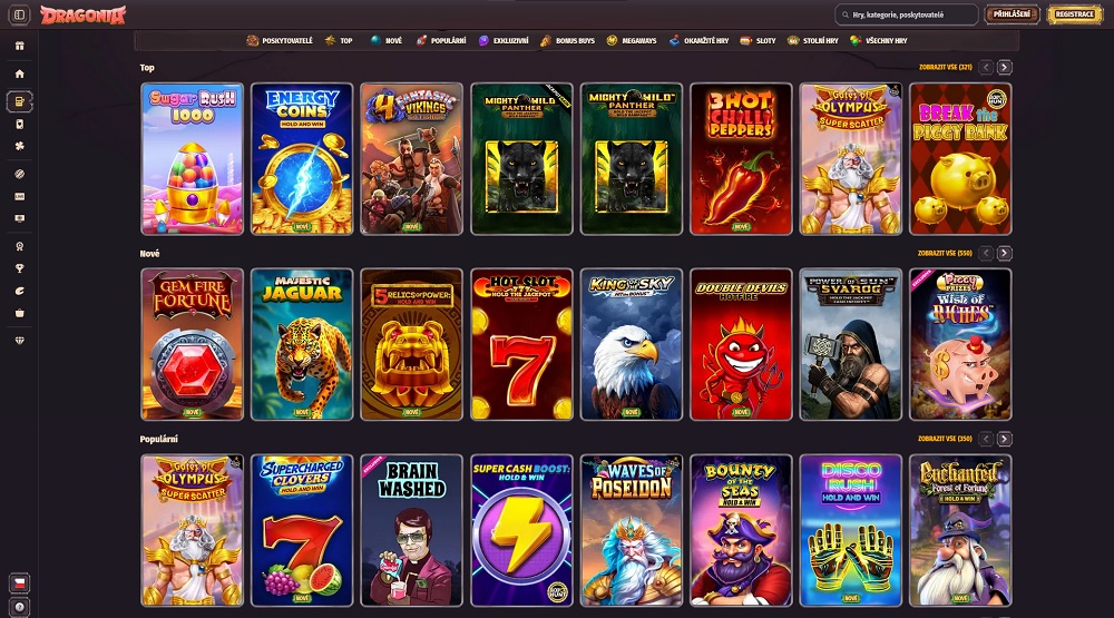 Náhled top online slotů v casinu Dragonia