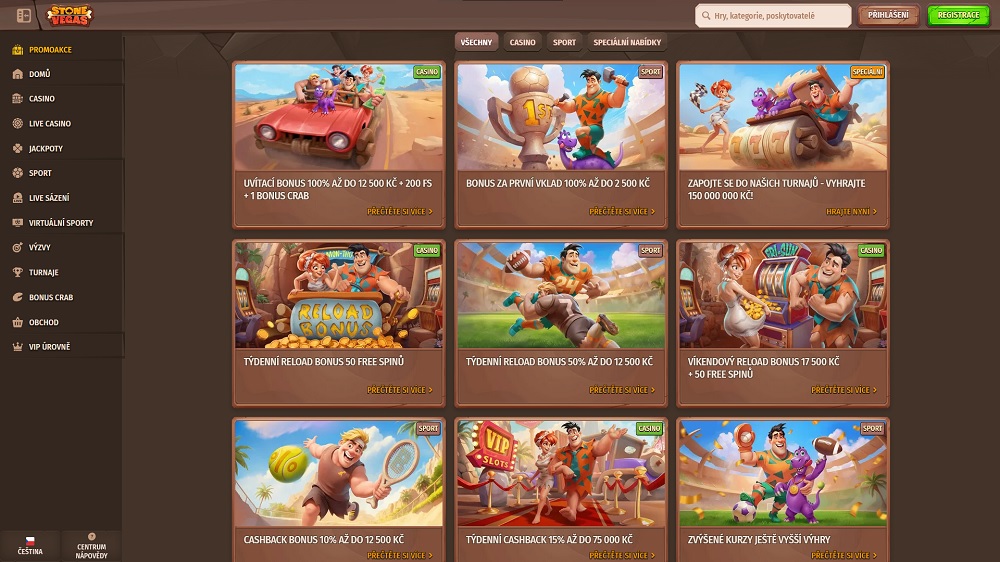 Náhled bonusů a promoakcí v online casinu a sázkové kanceláři Stone Vegas