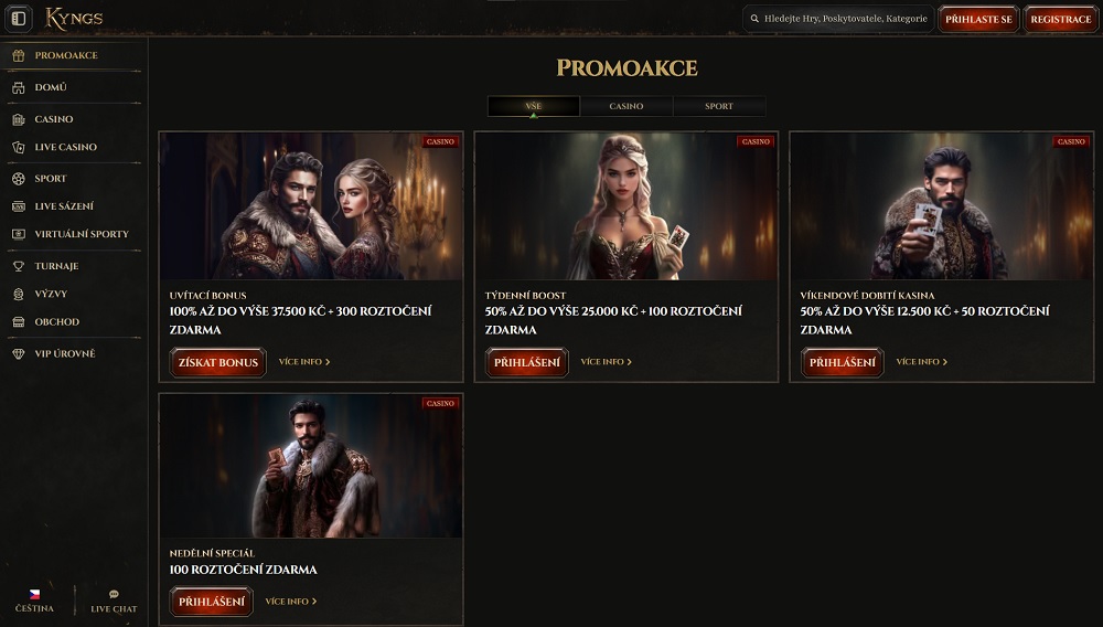 Náhled bonusů a promoakcí v online casinu a sázkové kanceláři Kyngs