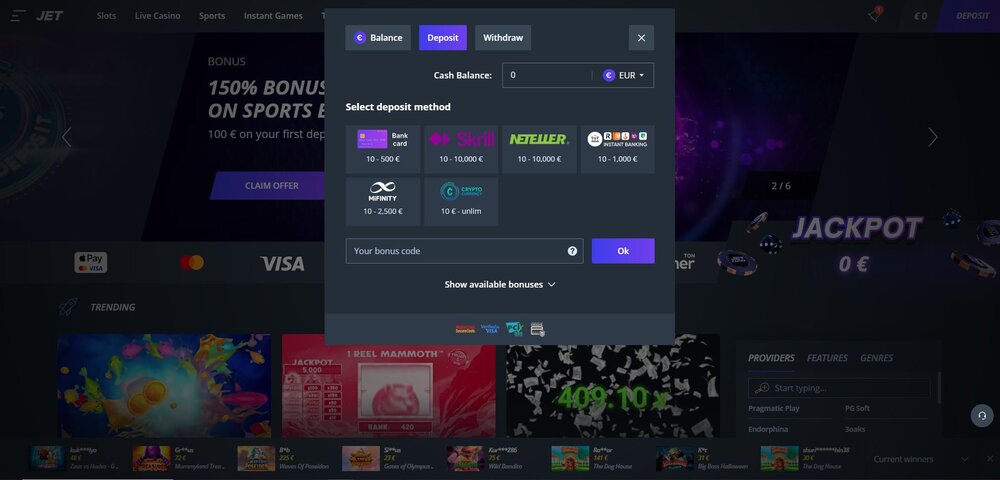 jet casino minimální vklad